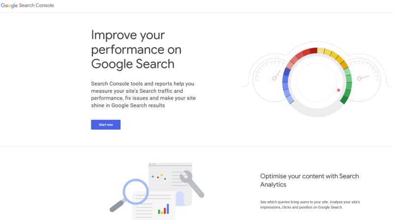 Google Search Console - Start Now Screen